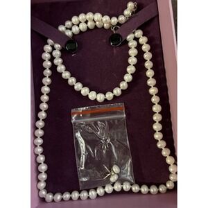 Palm Beach Jewelry Freshwater Pearl Set Gold Tone Bracelet, Necklace Earrings